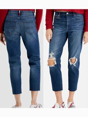 NEW NWT TOMMY JEANS TOMMY HILFIGER Plus Size Ripped Boyfriend Jeans Cropped Crop